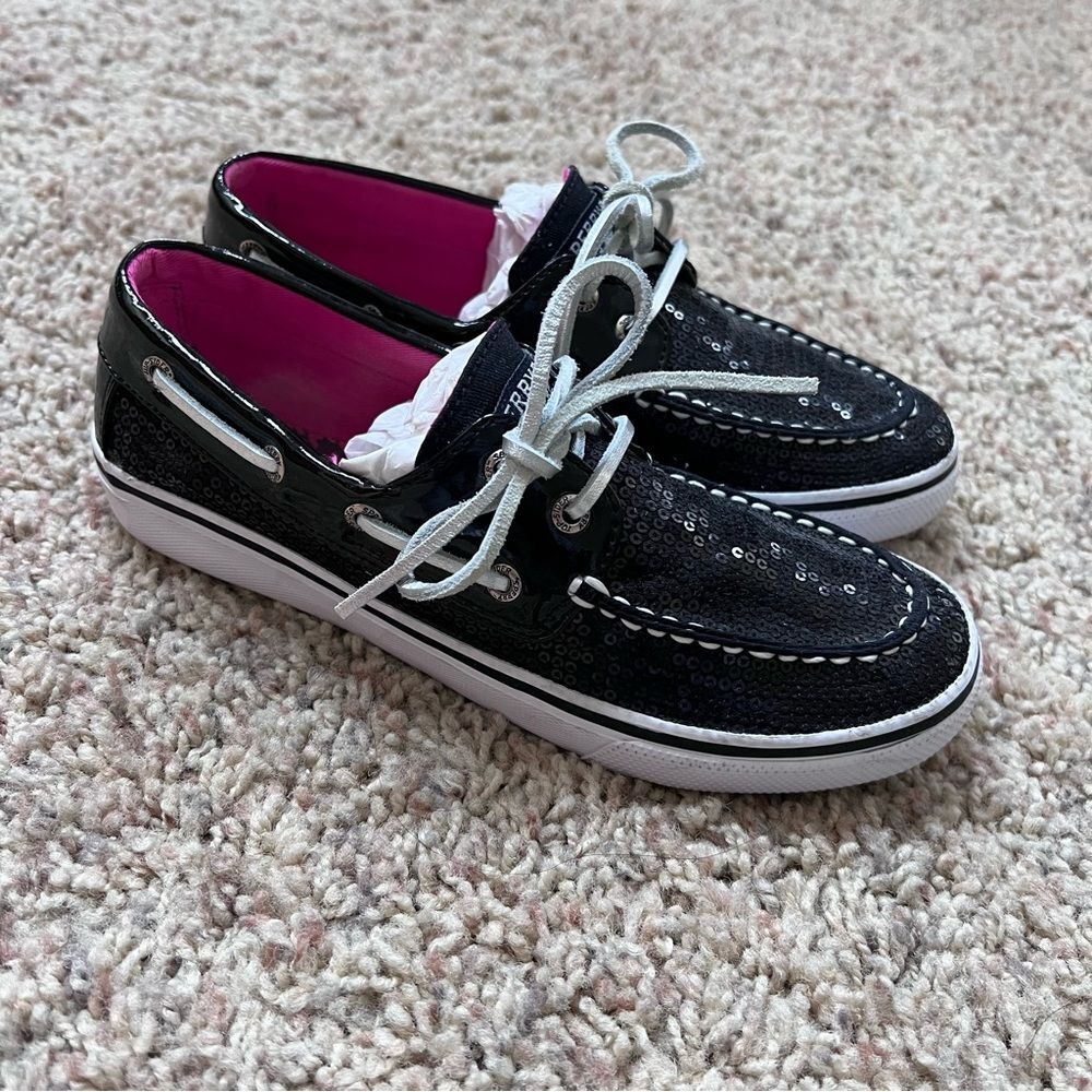 Sperry girl size 3 Bahama sequin girl shoes EUC
